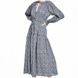 Lacausa X Anthropologie Sz S Dama Dress Blue Magic Mushroom Natural Fiber